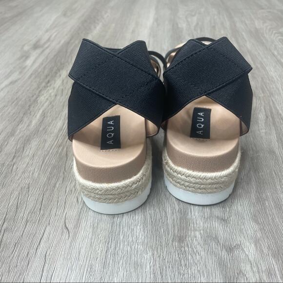 AQUA Women's Black/White Stretch Strappy Platform Espadrille Tali Sandals sz 10 - Picture 5 of 7
